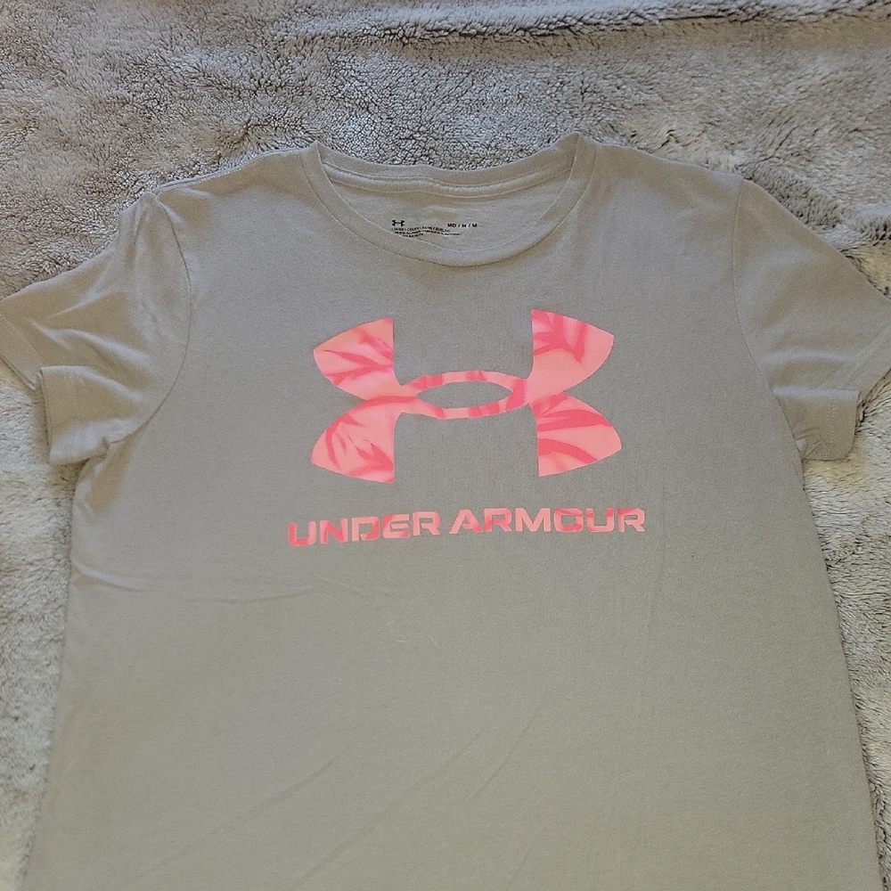 Under Armour Gray Tee with Pink Logo